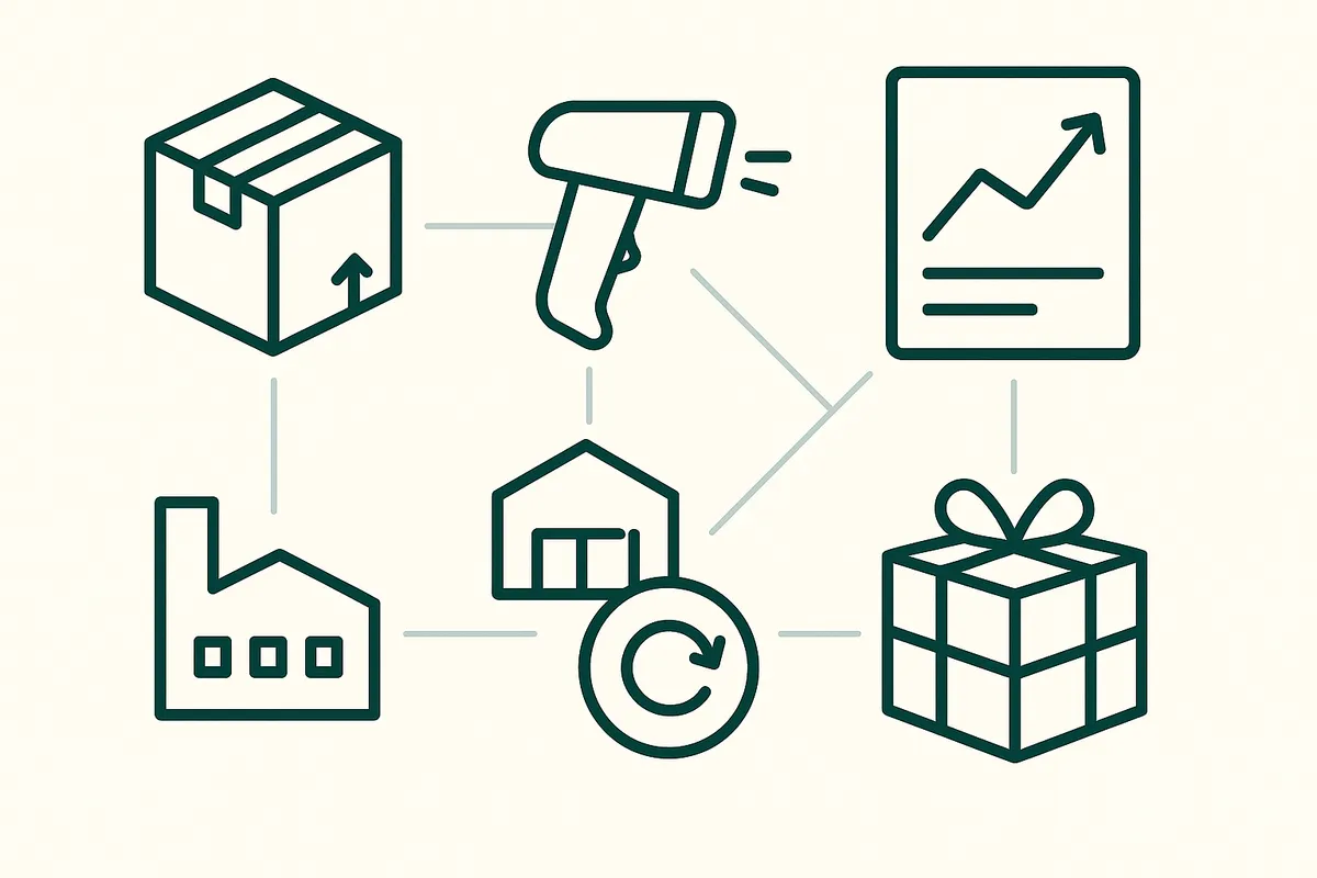 Canopy features overview showing the inventory management dashboard with weeks cover, purchase orders and supplier portal
