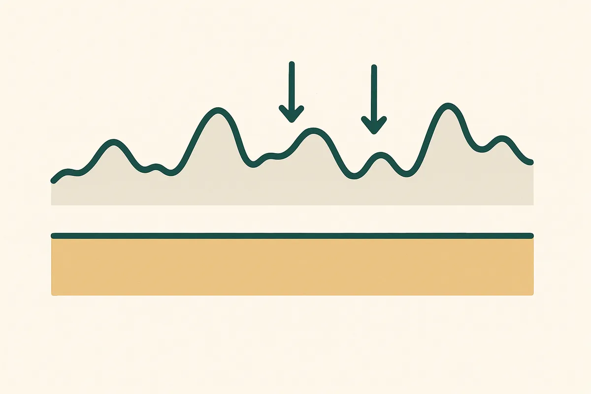 Diagram showing safety stock as a buffer zone between the reorder point and zero stock level with demand variability illustrated