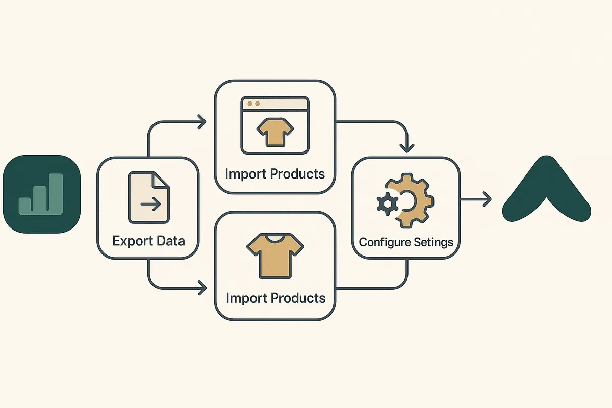 Step-by-step infographic showing how to migrate from Stocky to Canopy in 5 simple steps