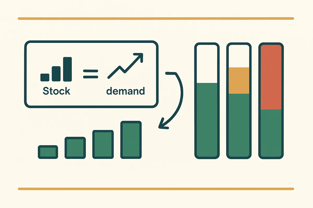 Visual breakdown of the weeks cover formula showing current stock divided by average weekly sales
