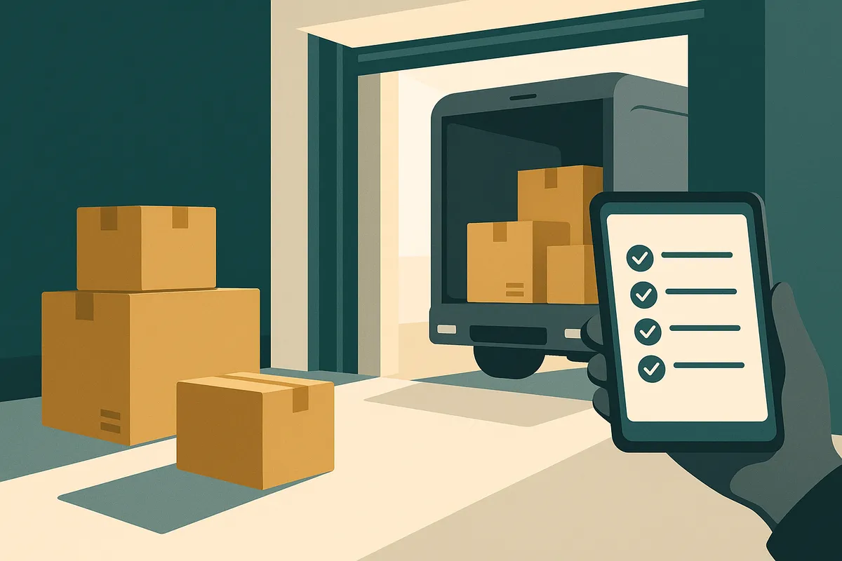 Warehouse receiving station with USB scanner setup for high-volume goods receiving